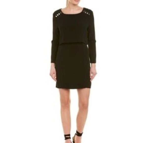 The Kooples Maroon Burgundy gold studded shoulder long sleeve mini dress 38 - Picture 16 of 16